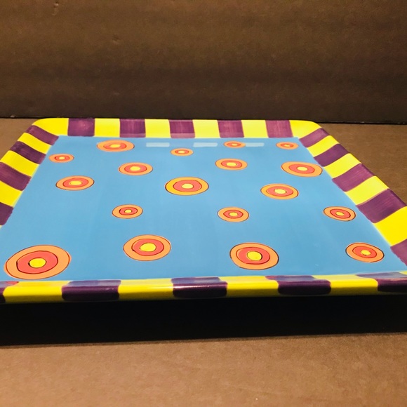 All U Can Handle Hand Painted Ceramic Tray “ Dancing Dots Turquoise 11”-11” - Picture 10 of 11